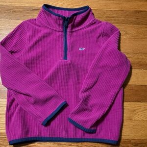 Vineyard Vines Pink Grid Fleece Half Zip with Navy Trim